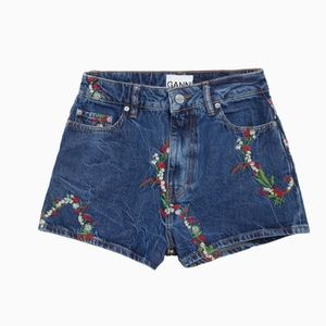 GANNI floral-embroidery organic cotton shorts size 29 US 8